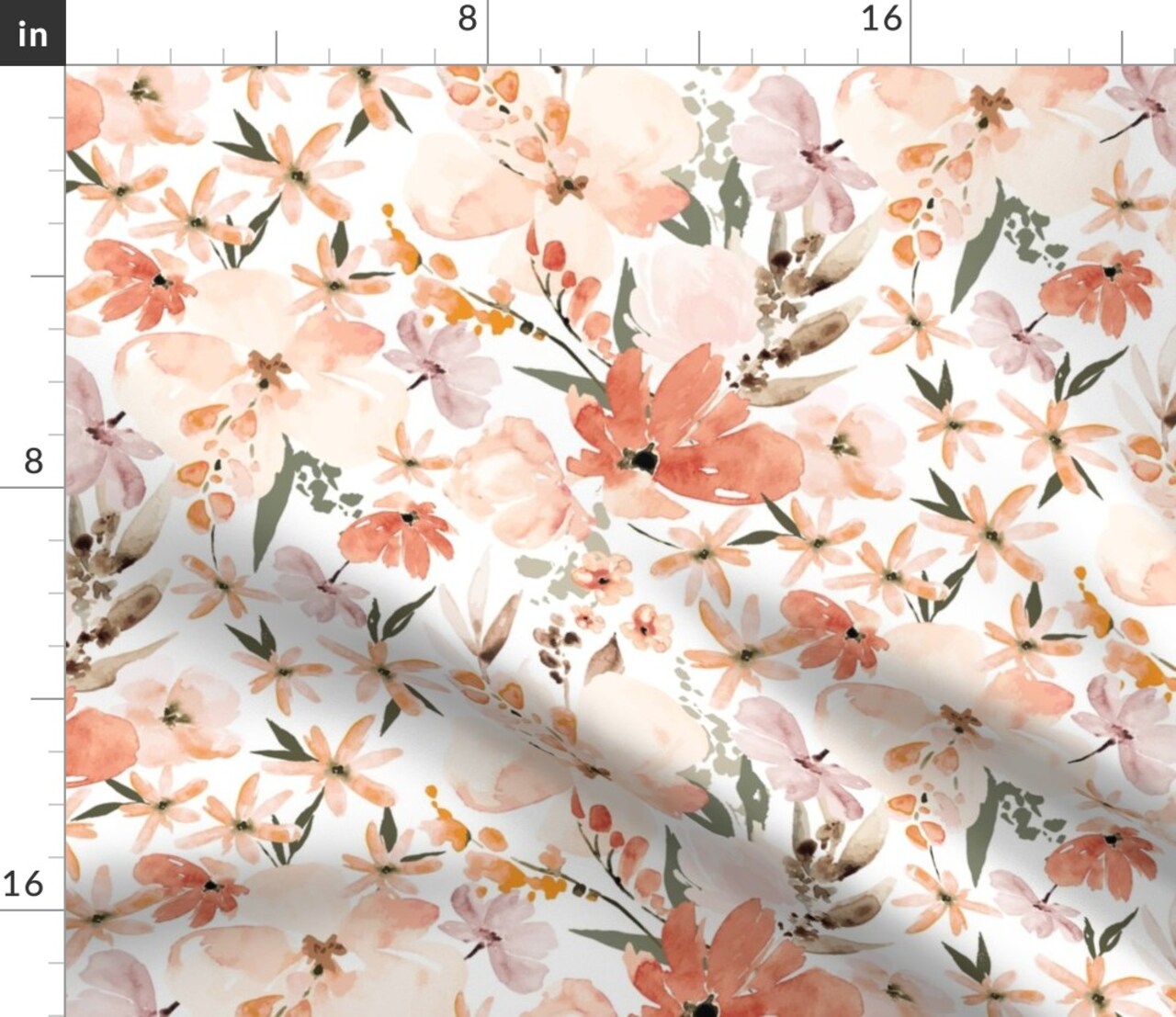 Peach Flowers Spring Coral Orange Pink Earth Tones Nursery Girl Sweet Cute Custom Printed Fabric by Spoonflower Various Fabrics by the Yard or Fat Quarter
